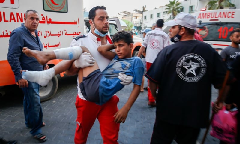 Injured Palestinian protestors at the border clashes between Israel forces and protestors