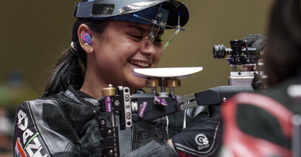 Avani Lekhara during the Air rifle shooting event at the Para Olympics 