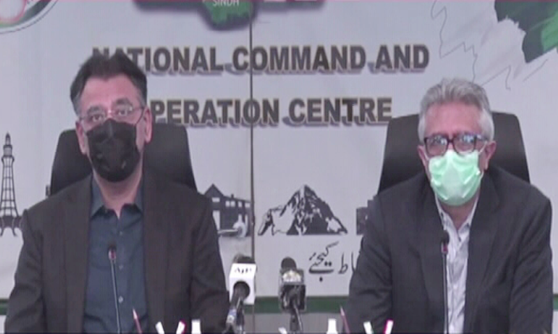 Minister Asad Umar and SAPM Dr Faisal Sultan addressing a press conference