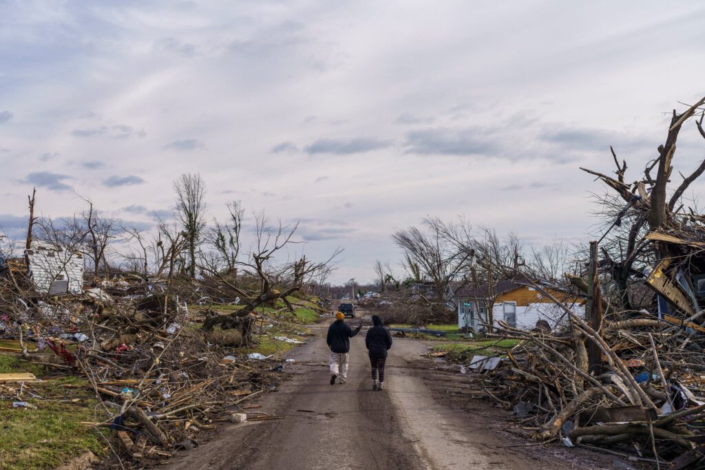 Destruction caused by the tornado in Kentucky, US