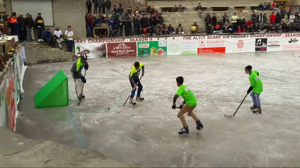 Boys playing Ice Hockey in Altit, Hunza