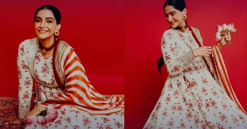 Sonam Kapoor Wears Pakistani Designer to Celebrate Dussehra